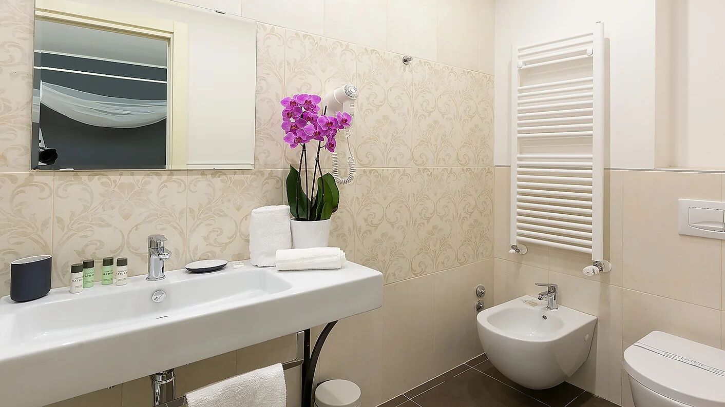 free toiletries, hair dryer, slippers, bidet