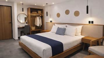 Ropa de cama de alta calidad, escritorio y cortinas blackout