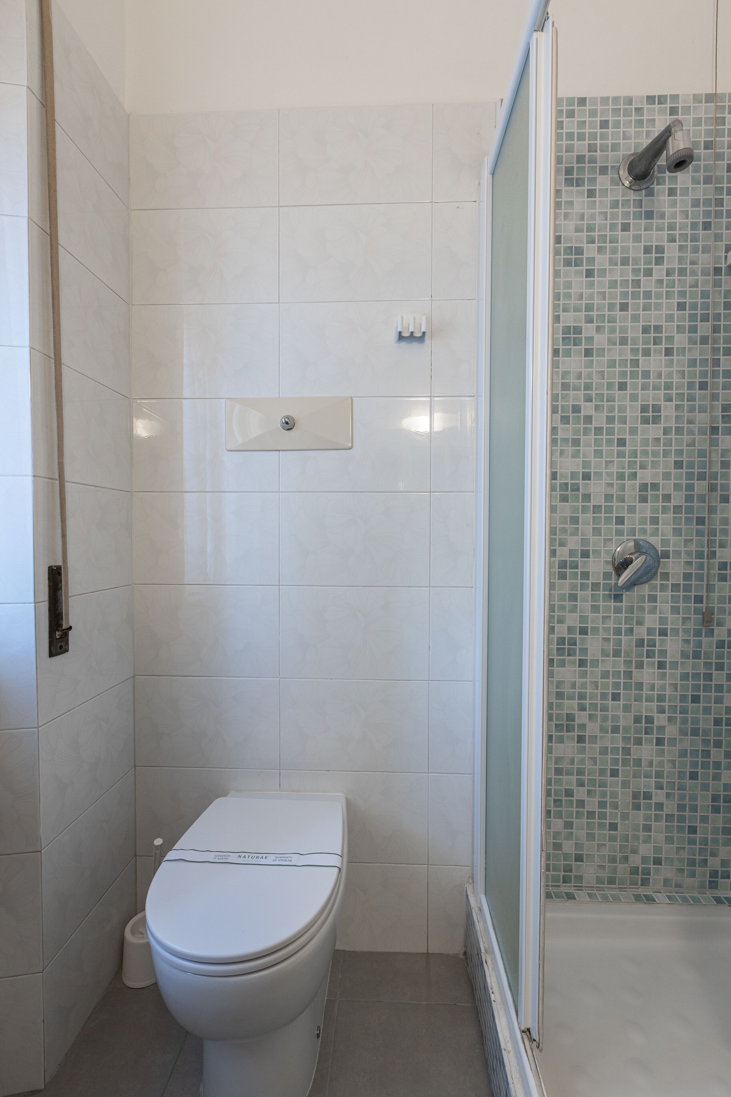 family room | bathroom | shower, hair dryer, bidet, towels