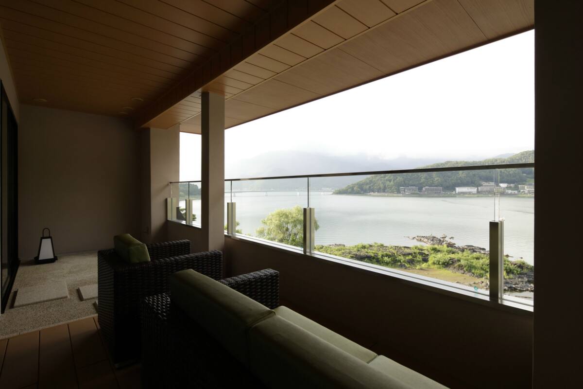 japanese style room with twin bed, kawaguchi lake view | view from room
