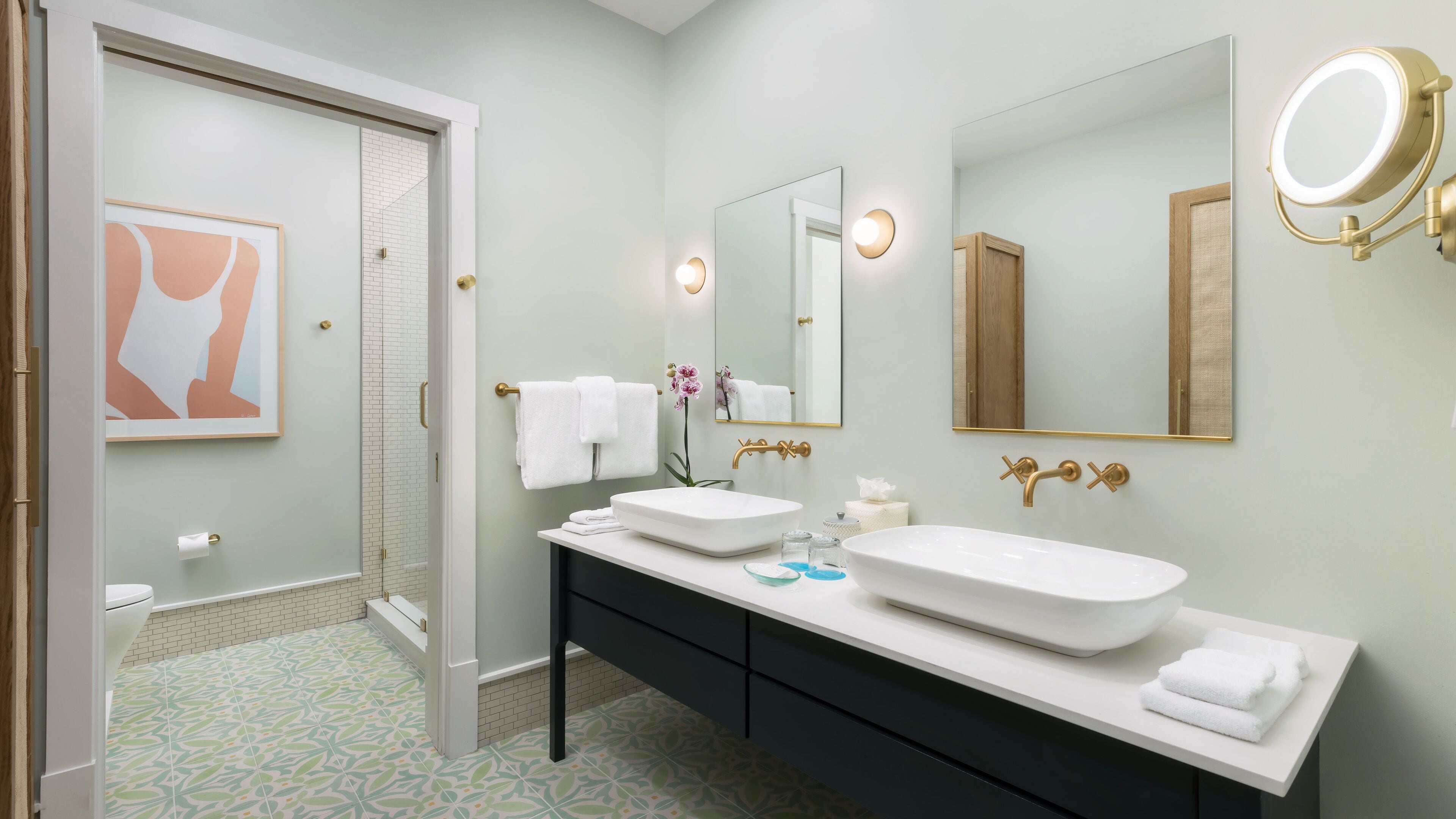 separate bathtub and shower, deep-soaking bathtub, free toiletries