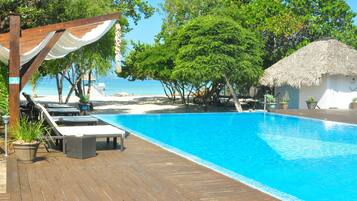 Outdoor pool, sun loungers