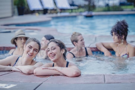 Outdoor pool, open 10 AM to 10 PM, sun loungers. Blue Lake Casino & Hotel