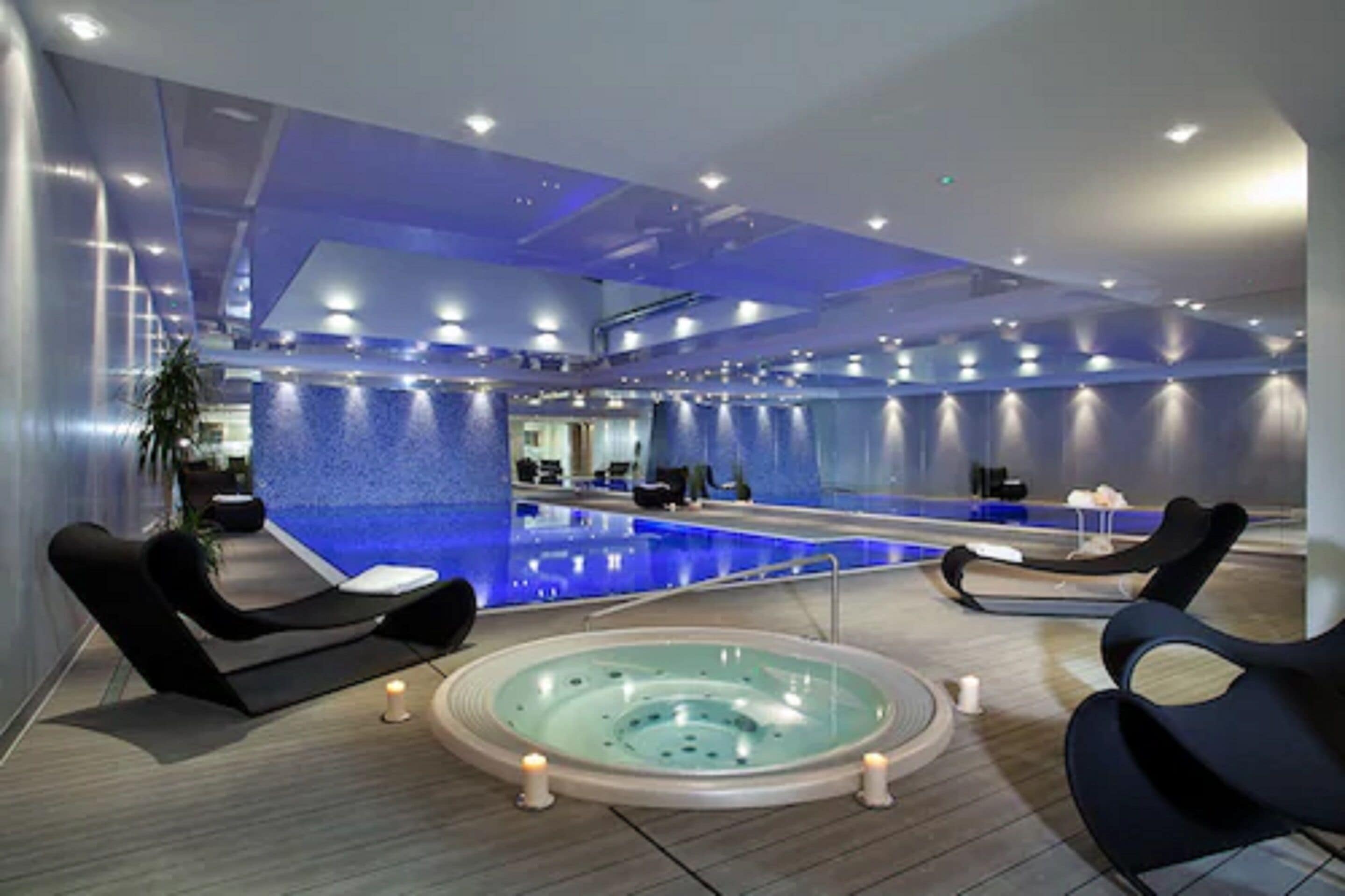 Indoor pool, outdoor pool, pool loungers