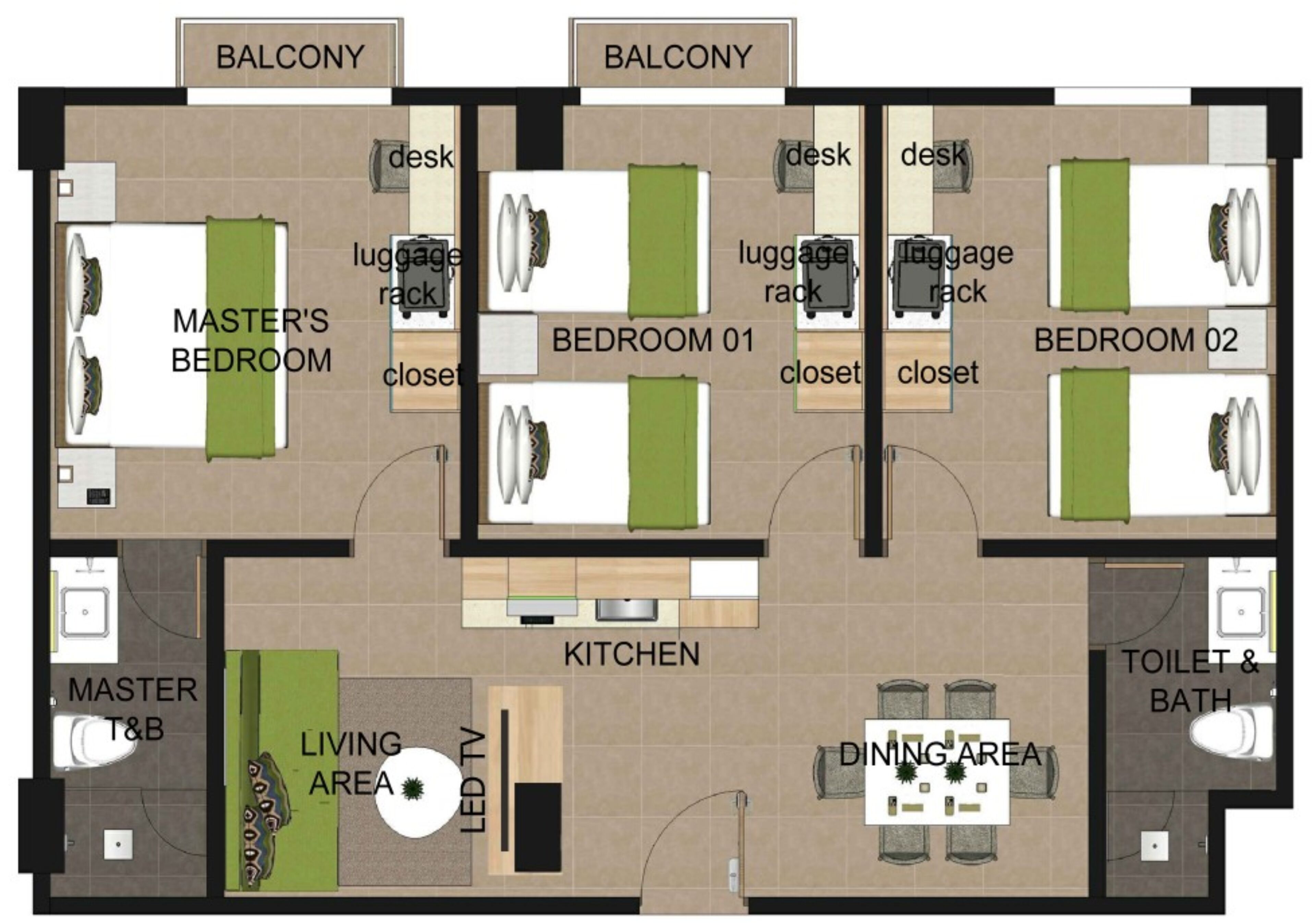 3 bedroom apartment suite | floor plan