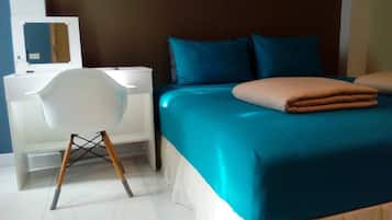 Desk, free WiFi, bed sheets