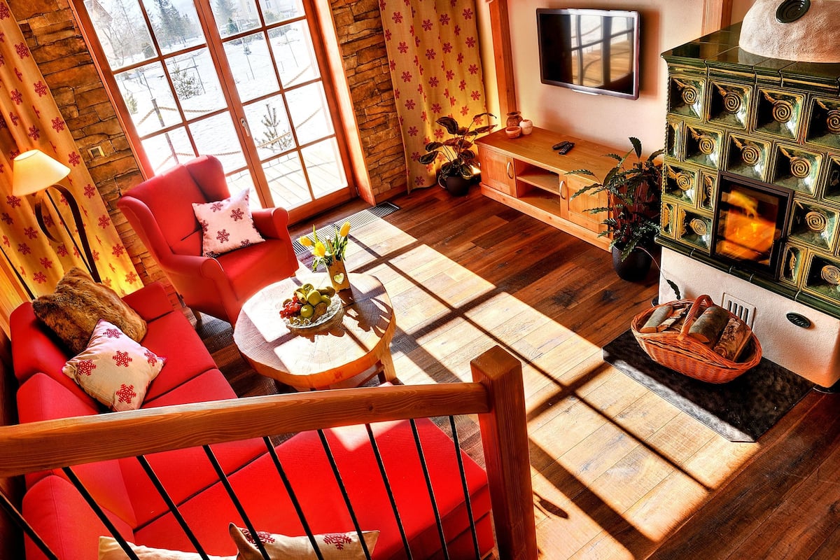 Apartment, 2 Bedrooms (Stafl) | Living area | LCD TV, fireplace, pay movies