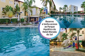 A hotel pool area with a water slide and a children's play area. - Hotel Morada das Aguas (Caldas Novas)