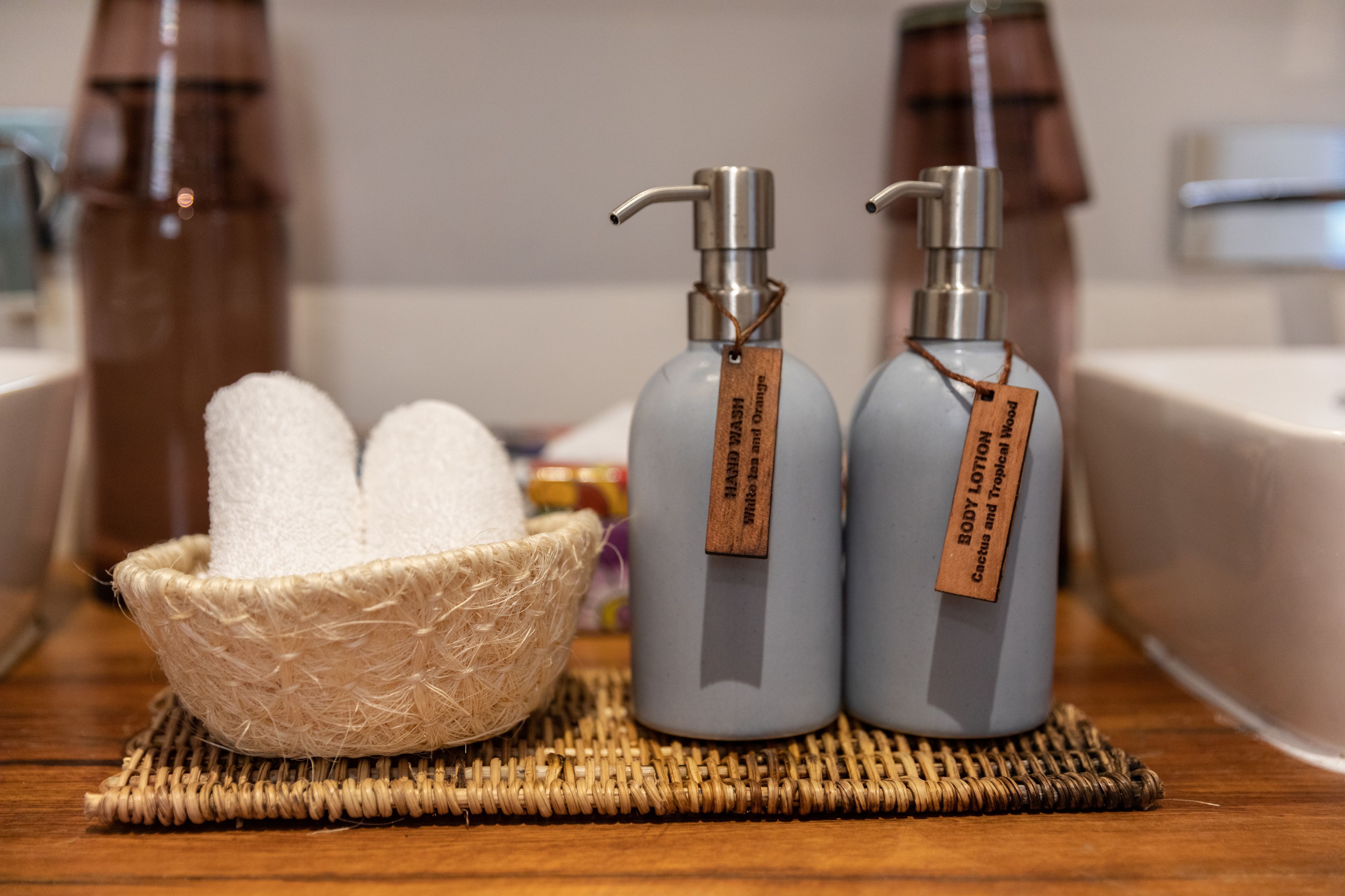 beach front ground floor suite with plunge pool | bathroom | designer toiletries, hair dryer, bathrobes, slippers