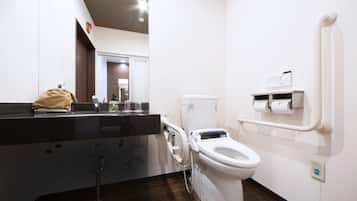 Shower, free toiletries, hair dryer, slippers