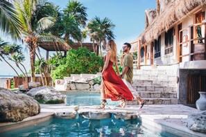 Outdoor pool, sun loungers