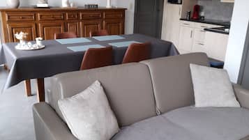 Family Apartment, 2 Bedrooms, Non Smoking, Corner | Living area | LCD TV, DVD player