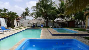 Outdoor pool, sun loungers