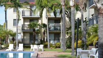 Outdoor pool, pool loungers