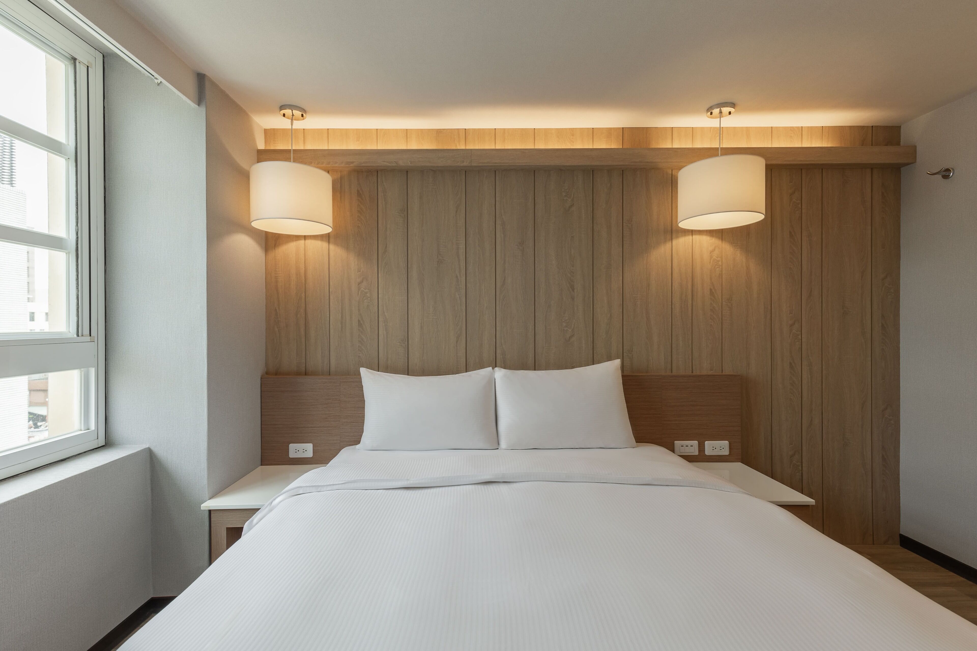 business double room | down duvets, desk, blackout curtains, soundproofing