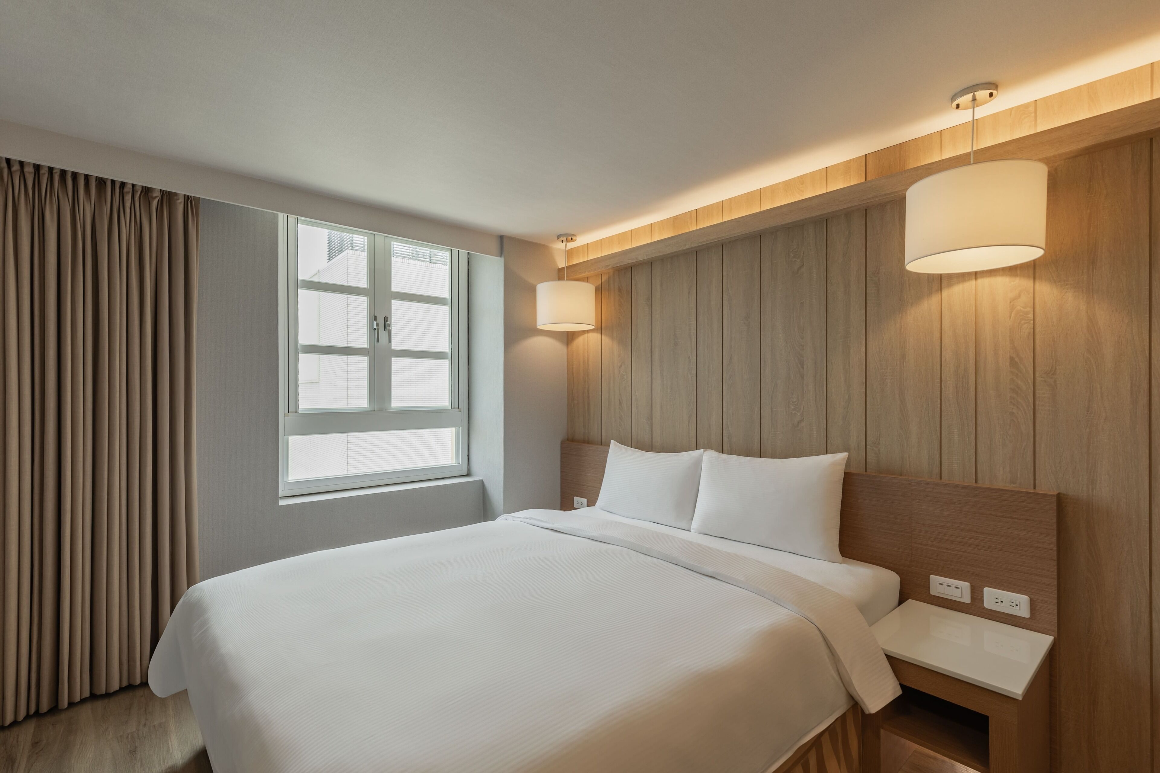 business double room | down duvets, desk, blackout curtains, soundproofing