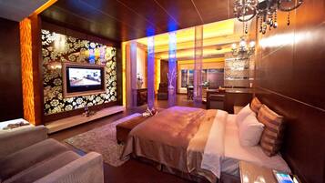 Premium bedding, down comforters, blackout drapes, soundproofing
