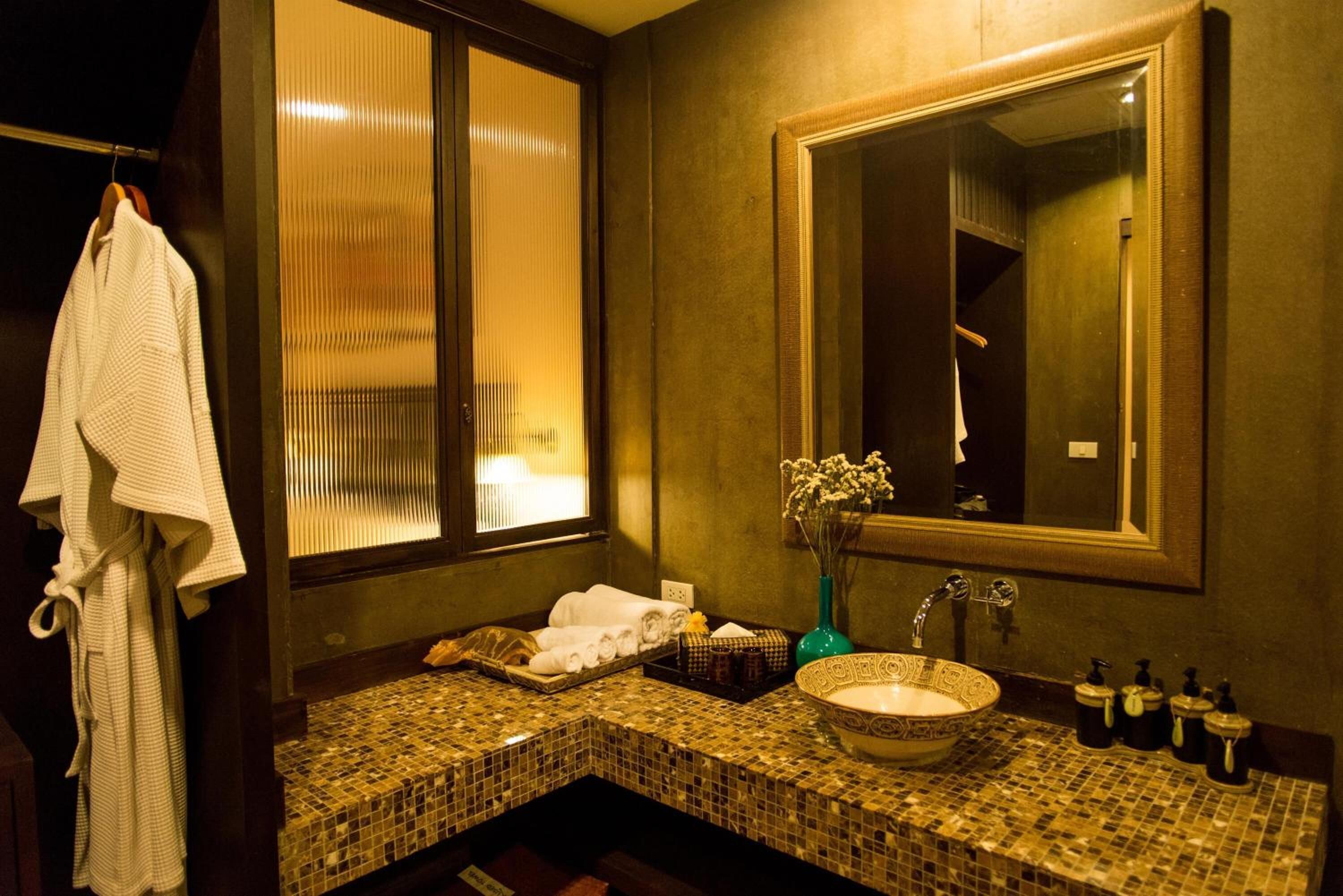 shower, slippers, towels