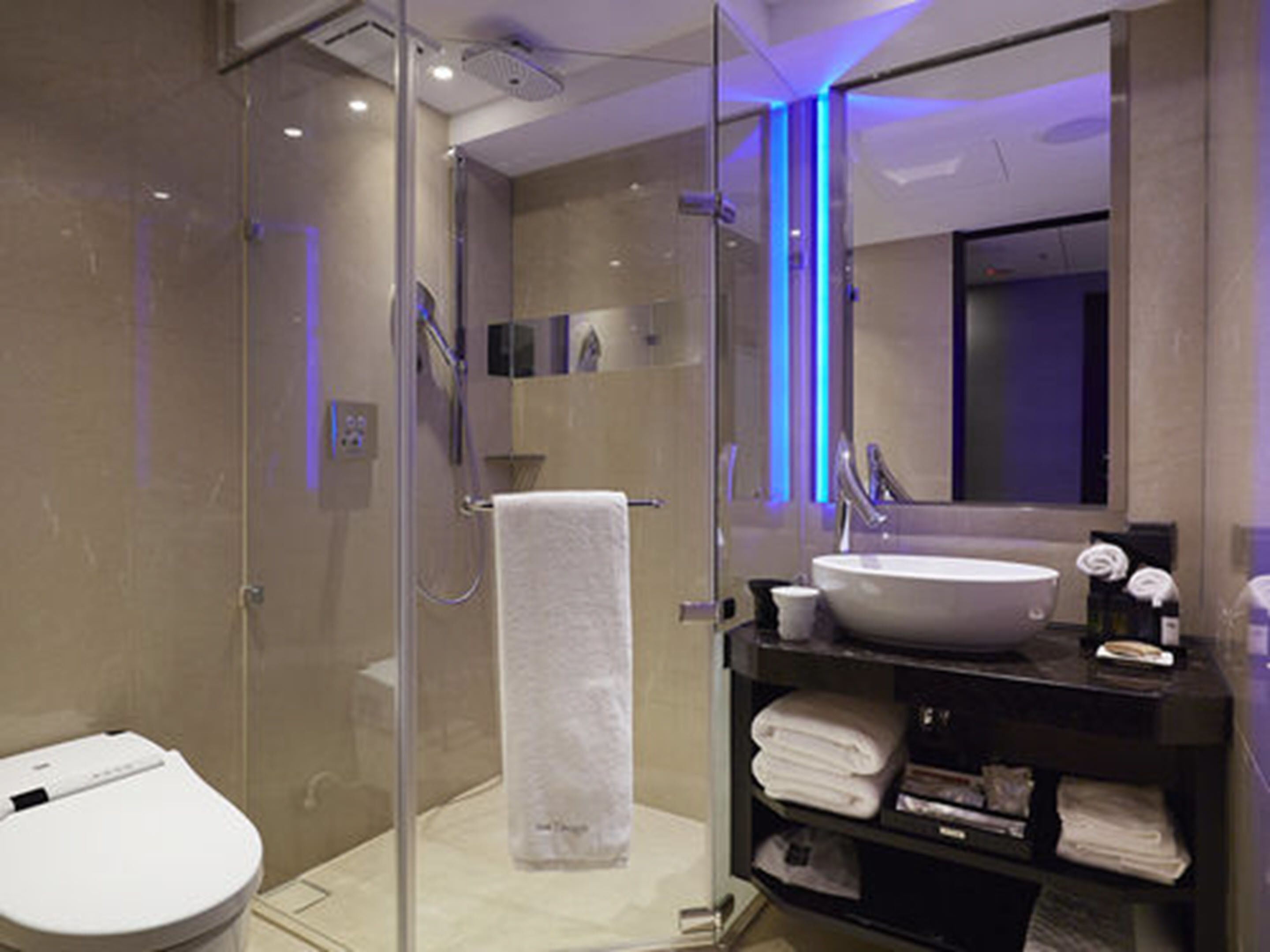 power twin | bathroom | eco-friendly toiletries, hair dryer, slippers, electronic bidet