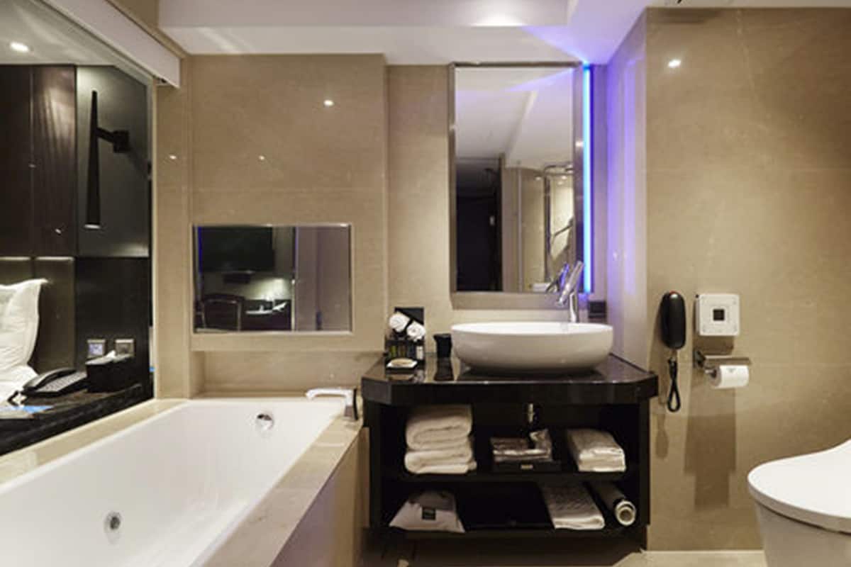 eagle studio | bathroom | eco-friendly toiletries, hair dryer, slippers, electronic bidet