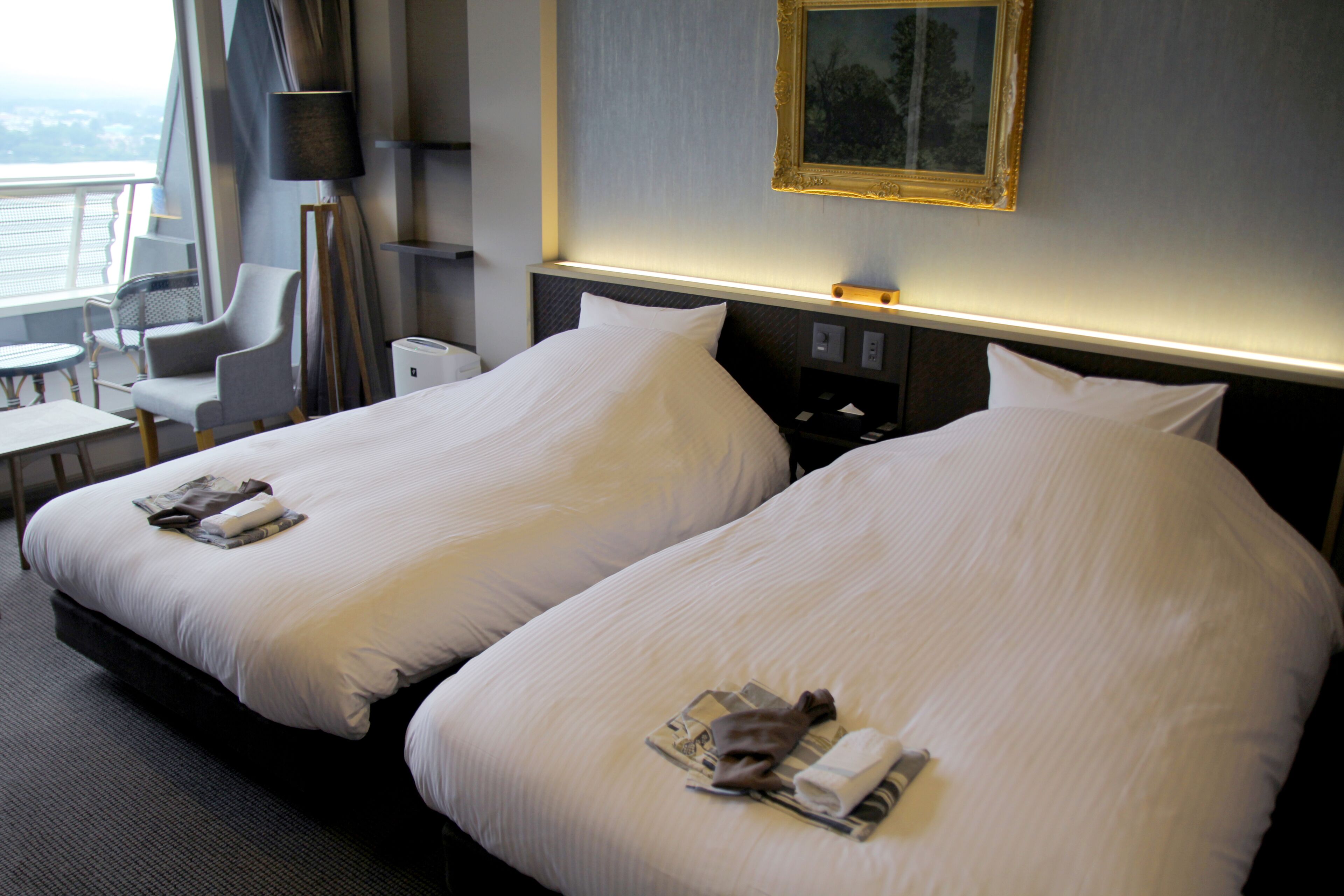 top floor twin room with balcony (mt.fuji and lake view) | premium bedding, down duvets, in-room safe, individually decorated