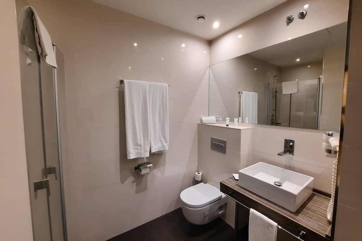 standard room | bathroom | shower, free toiletries, hair dryer, slippers