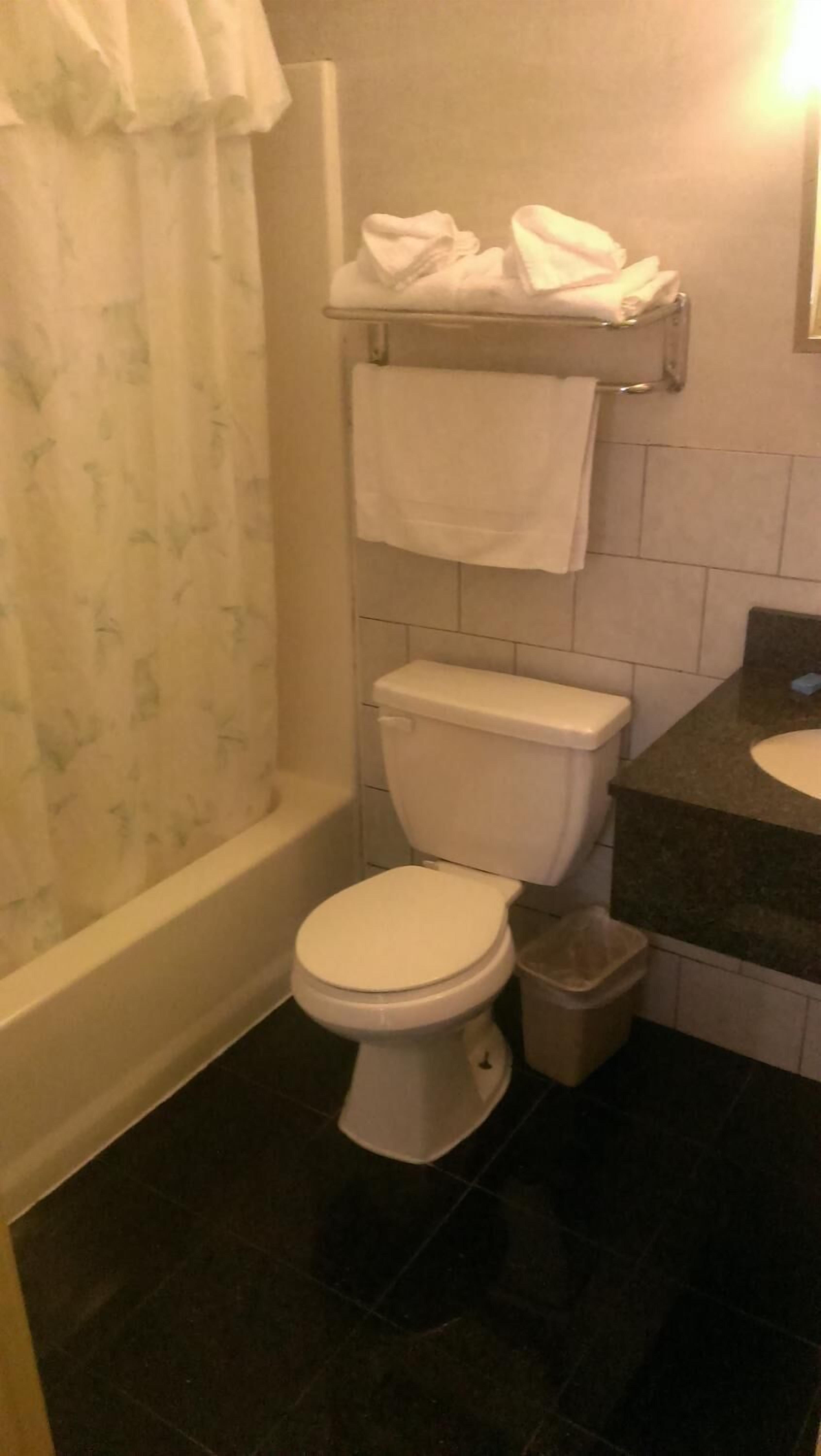 Combinazione doccia/vasca, asciugamani, sapone, carta igienica