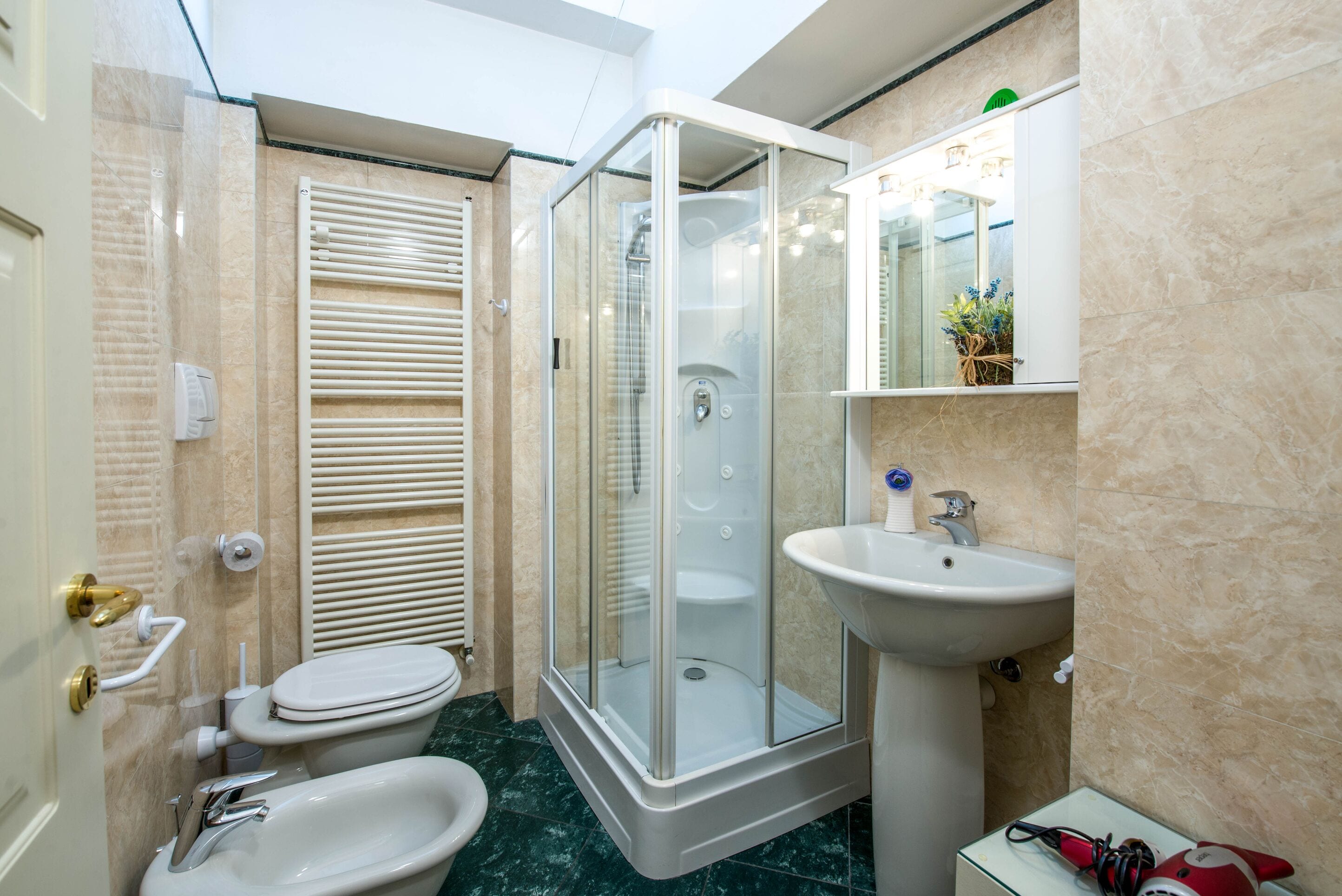 Shower, rainfall showerhead, hair dryer, bidet
