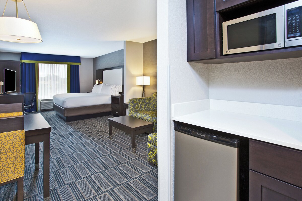 Suite, 1 King Bed | Desk, laptop workspace, blackout drapes, iron/ironing board