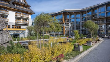 Guests can enjoy stunning views from the balconies of this hotel, surrounded by beautifully landscaped gardens.