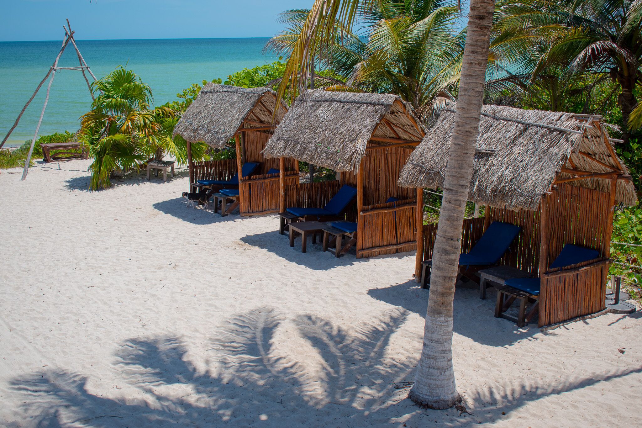 On the beach, free beach cabanas, sun-loungers, beach umbrellas