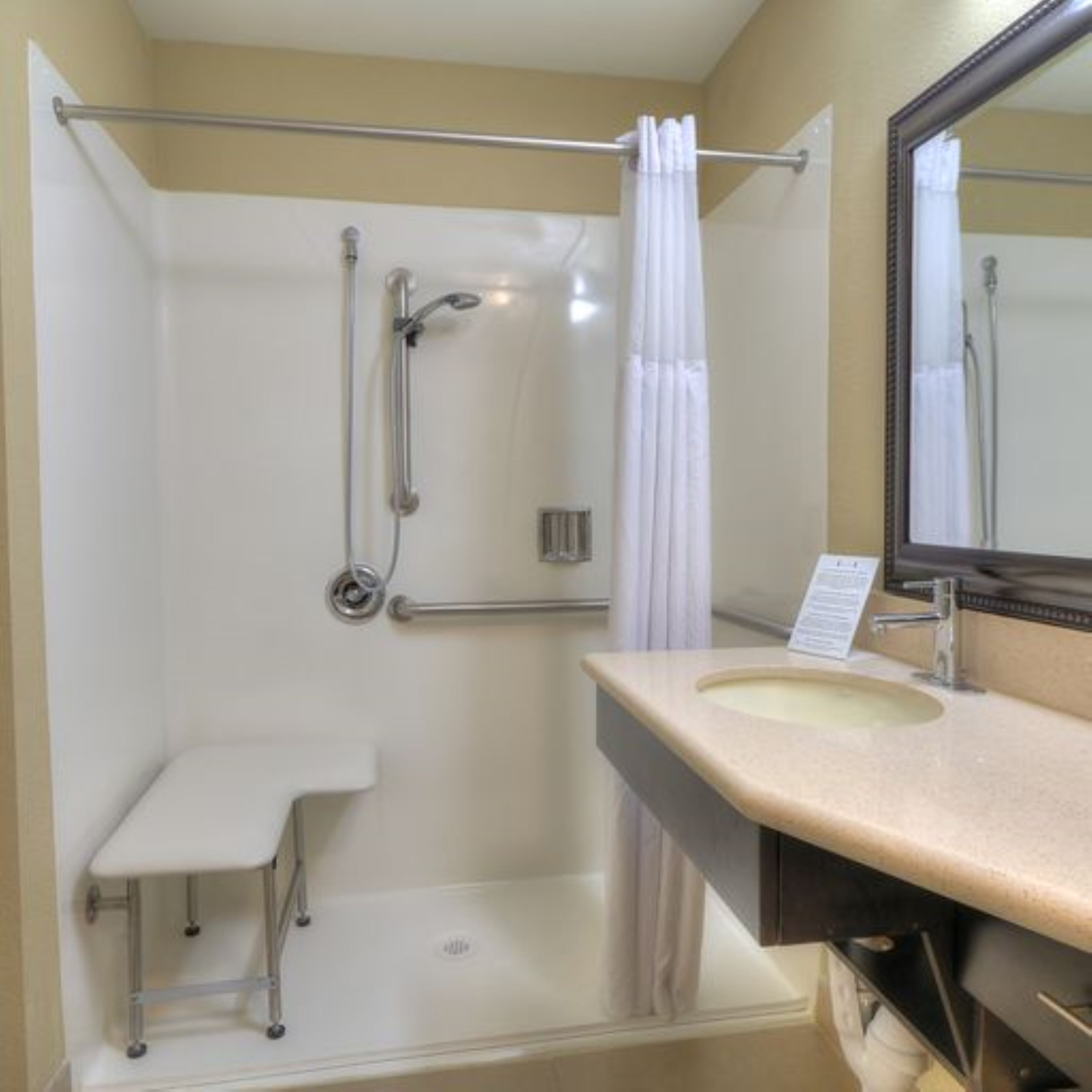suite, 1 bedroom, accessible, kitchen (mobility, roll-in shower) | bathroom | free toiletries, hair dryer, towels