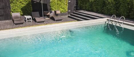 Outdoor pool, pool loungers