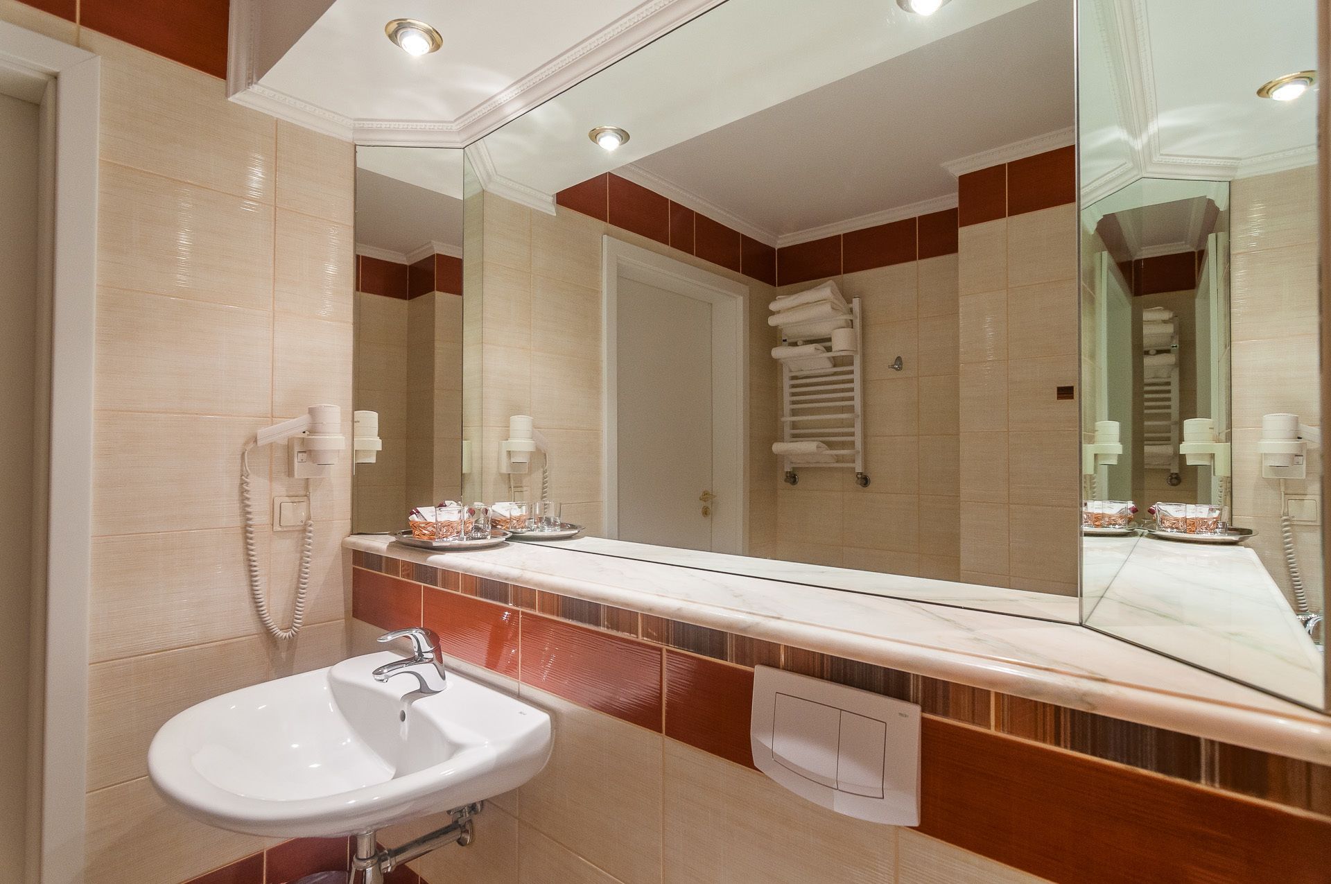 deluxe double room | bathroom | shower, designer toiletries, hair dryer, towels