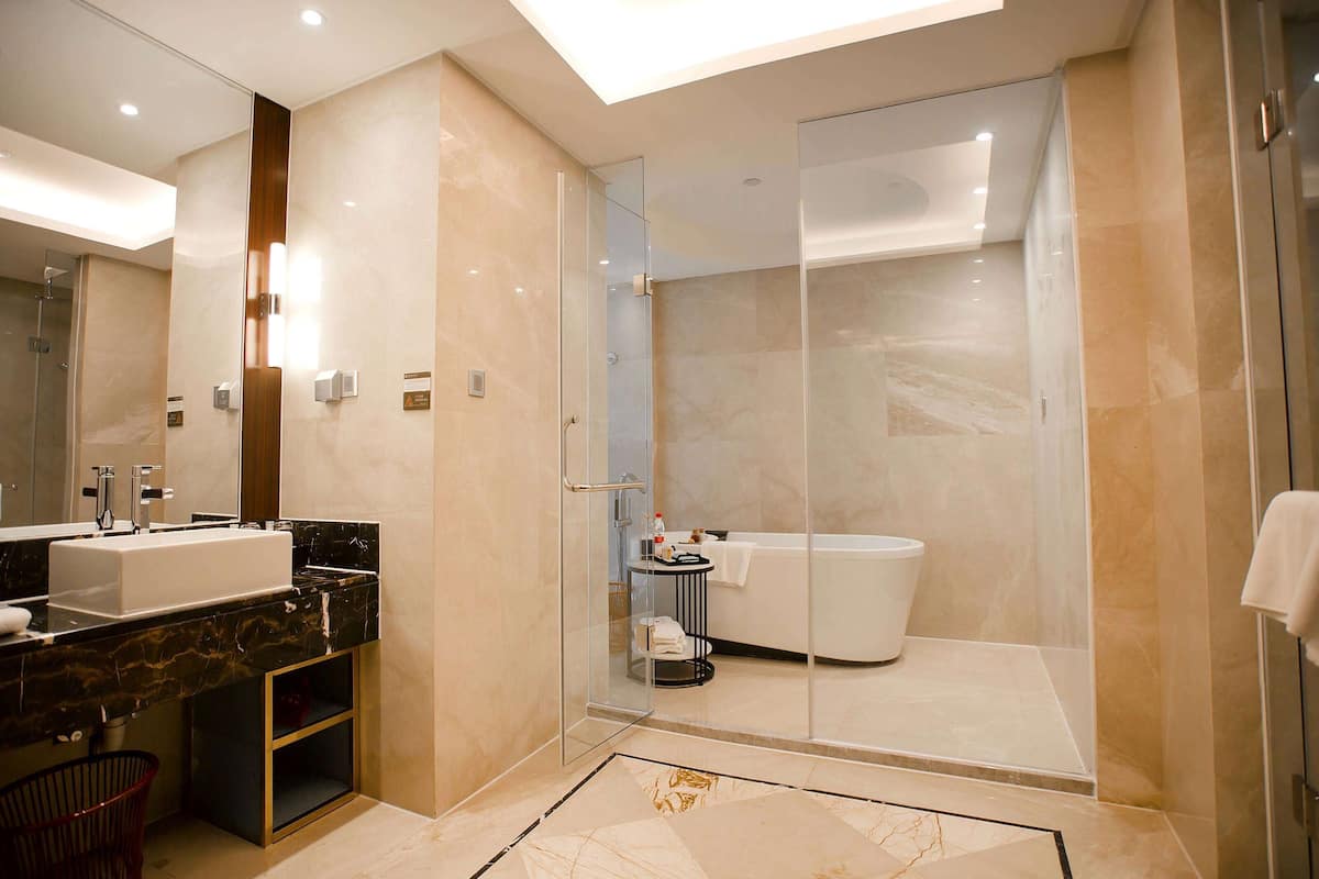 Süit, 1 En Büyük (King) Boy Yatak, Sigara İçilebilir | Banyo | Duş, ücretsiz banyo/kozmetik ürünleri, saç kurutma makinesi, bornoz