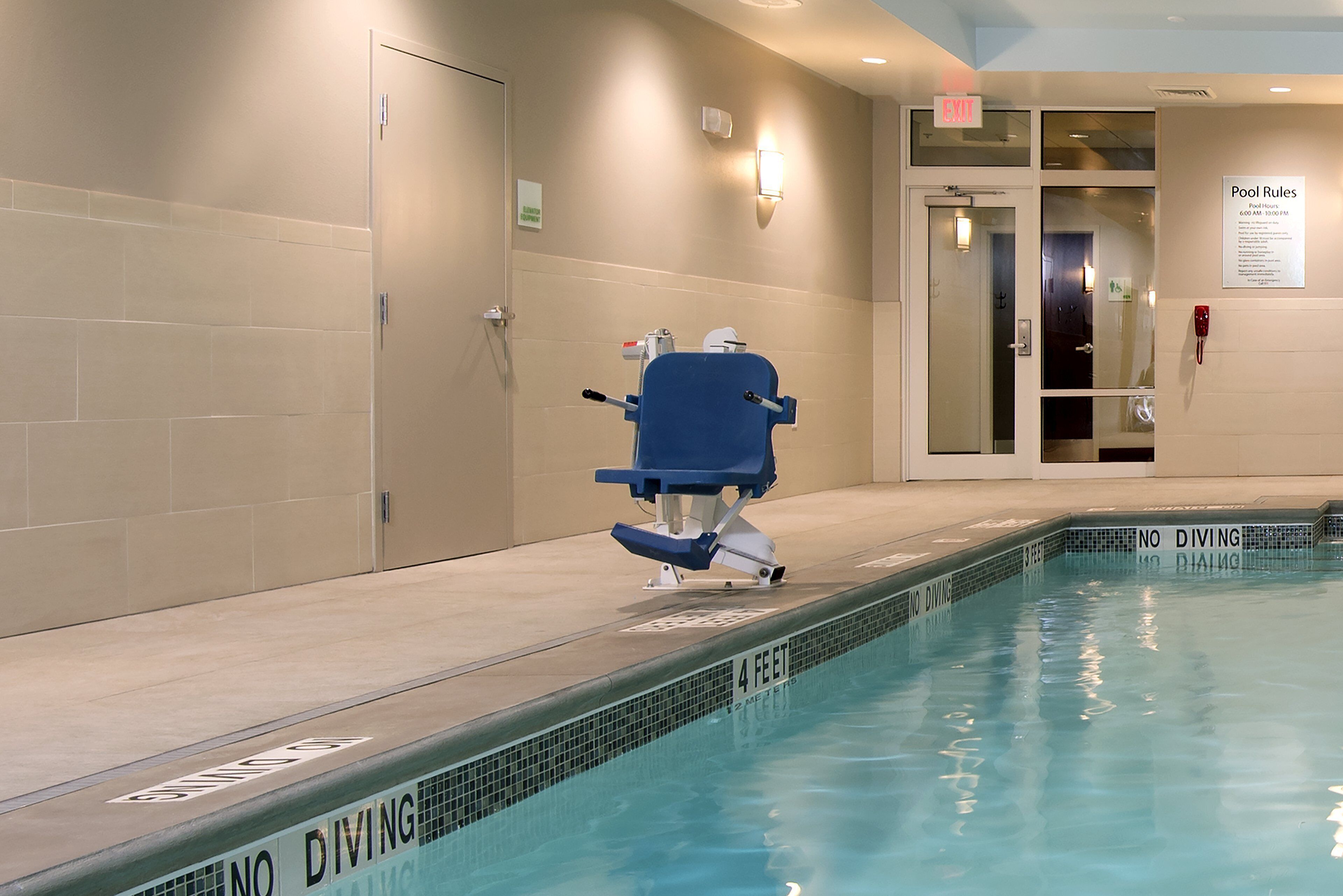 indoor pool, pool loungers