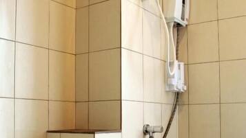 Shower, free toiletries, slippers, towels