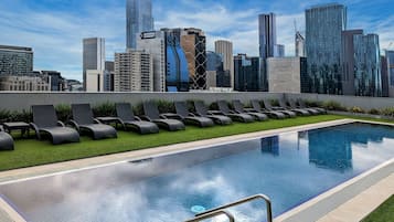 Outdoor pool, pool loungers
