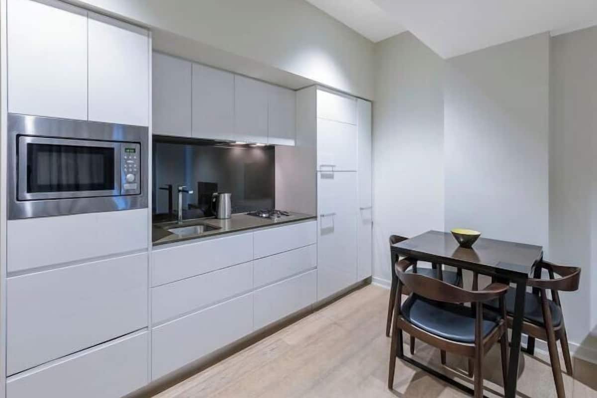 Full-sized fridge, microwave, oven, stovetop