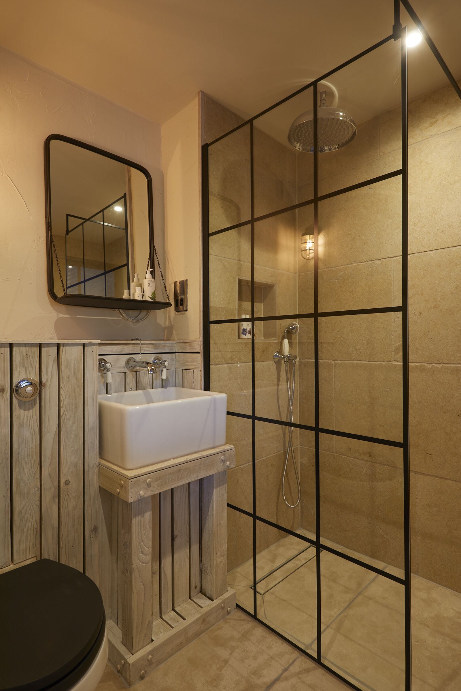 designer toiletries, hair dryer, dressing gowns, heated floors