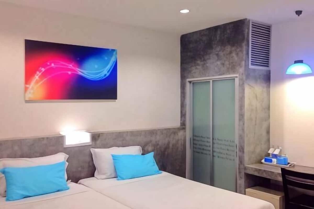 Desk, laptop workspace, blackout drapes, free WiFi