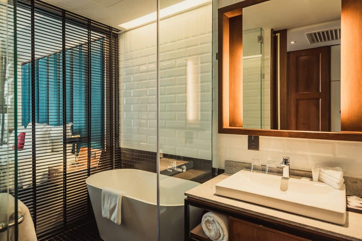 telegraph cosy | bathroom | separate bathtub and shower, rainfall showerhead, designer toiletries