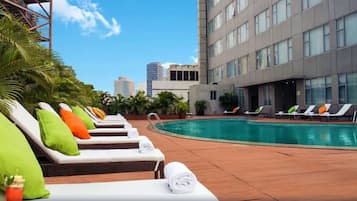 Outdoor pool, pool umbrellas