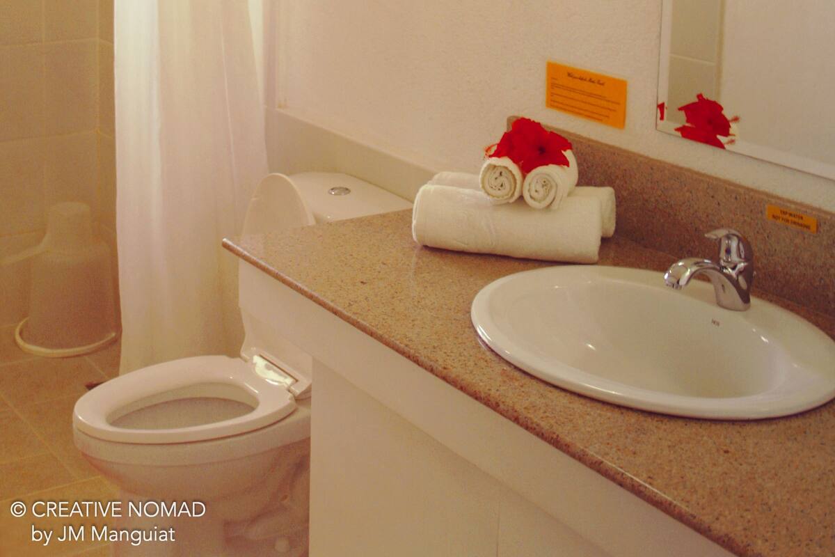 shower, free toiletries, slippers, bidet