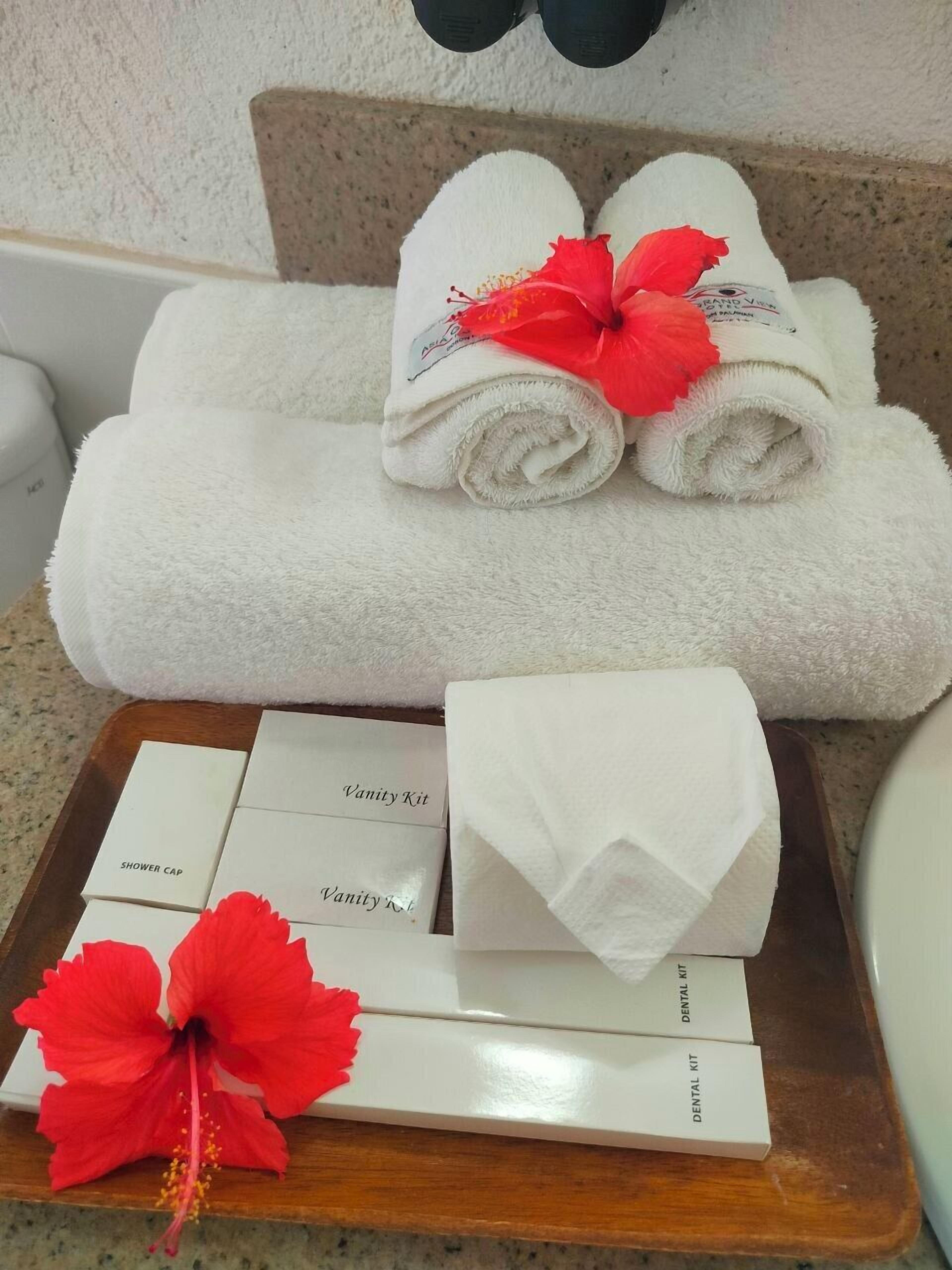 shower, free toiletries, slippers, bidet