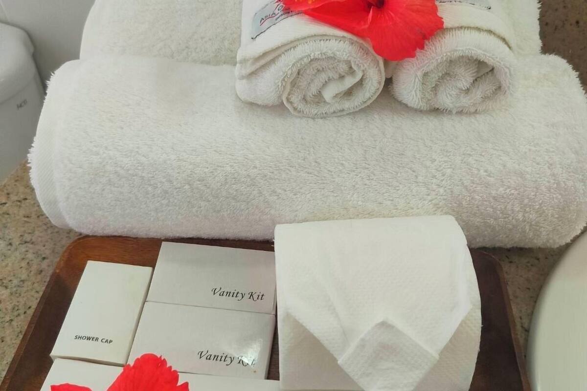 shower, free toiletries, slippers, bidet