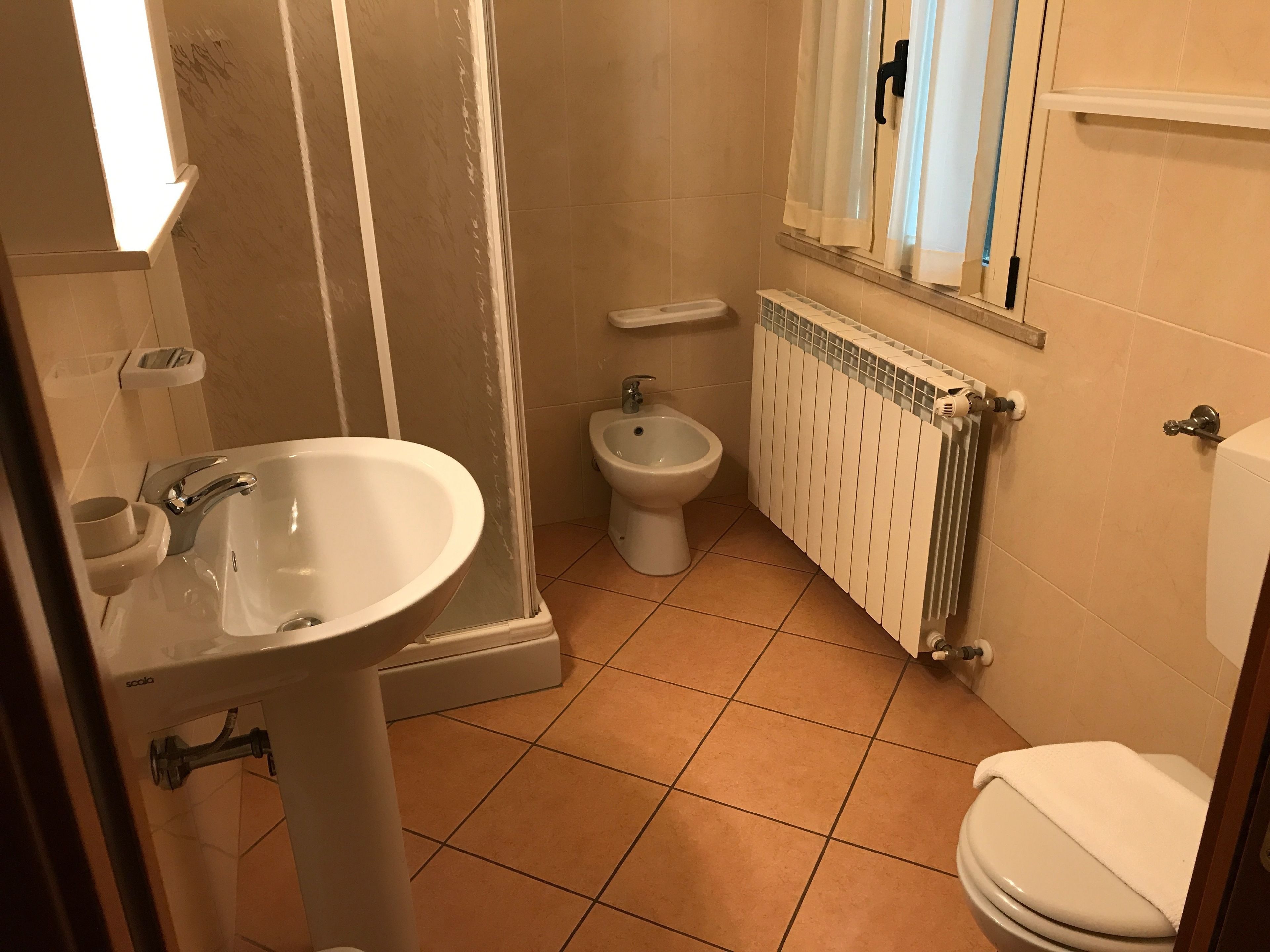 shower, free toiletries, bidet, towels