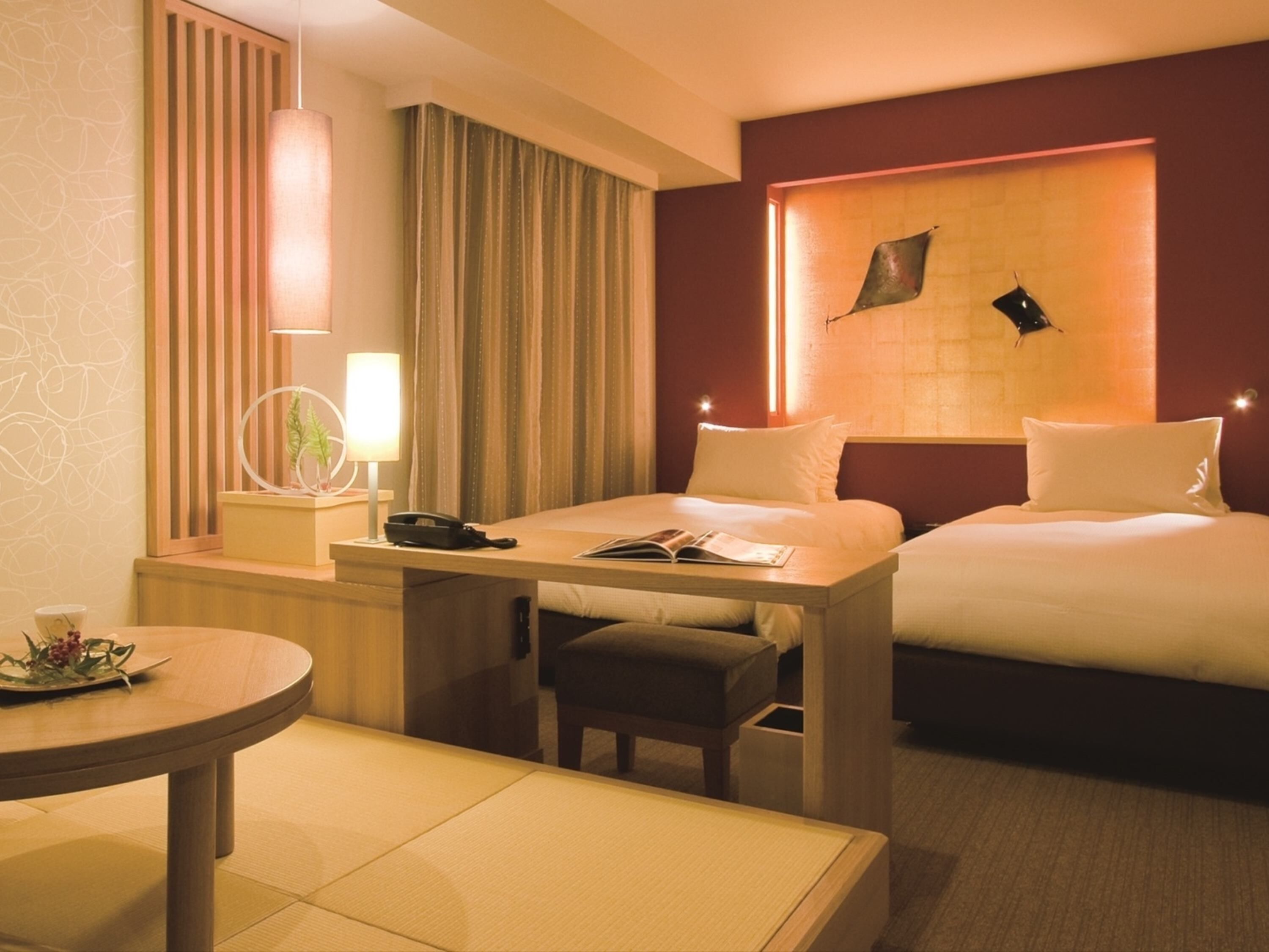 Desk, blackout drapes, soundproofing, iron/ironing board