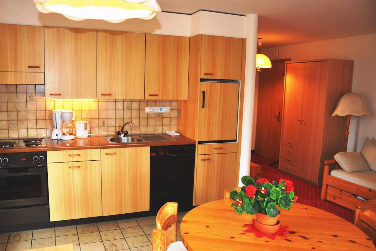 Apartment, 1 Bedroom, Balcony (Mönch) | Private kitchen | Fridge, microwave, oven, stovetop