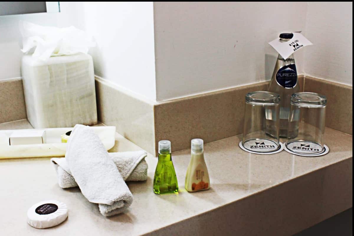 Duş, ücretsiz banyo/kozmetik ürünleri, saç kurutma makinesi, havlu